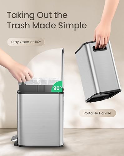 Miniatura 21 de Cesun Cubo de basura pequeño para baño con tapa, cierre suave, pedal escalonado, cubo de basura de acero inoxidable de 5 litros/1.3 galones con cubo