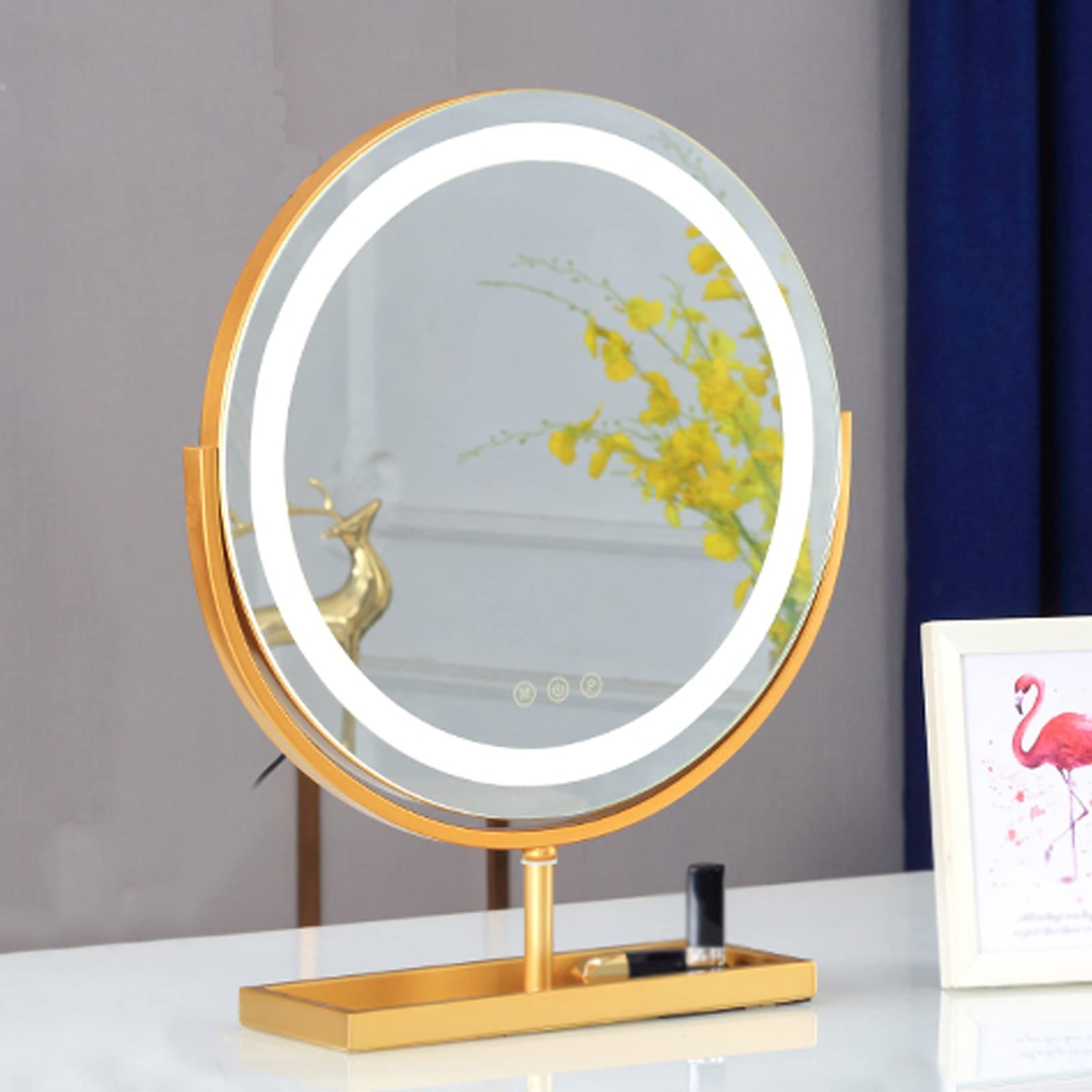 Specchio per Trucco Touchscreen Specchio da Trucco Hollywood con Luci, Specchio da Tavolo Rotondo, Specchio per Trucco da Terra Rotondo a LED, Sorgente di Luce a Tre Colori, Specchio Cosmeti