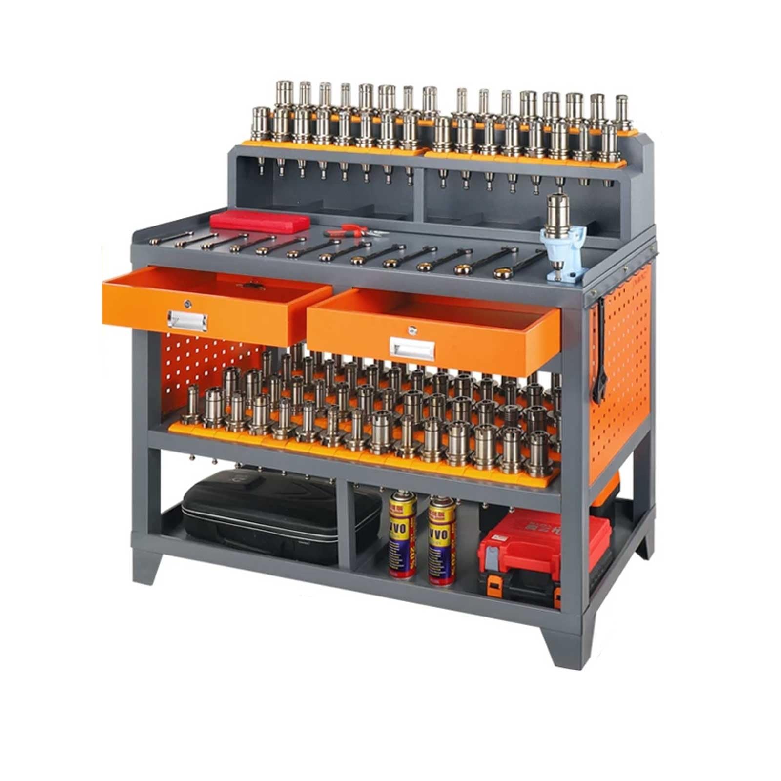 Multi-Tier Workbench Garage Tool Organizer Cabinet with Pegboard, Hanging Parts Bins, Shelves for Workshop, Home, Industrial Use(Q)