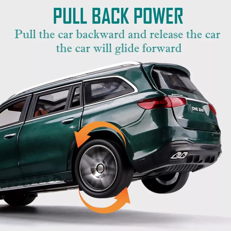 Image of 1:24 Scale Model Diecast Car Benz GLS63 AMG Alloy Collectible Pull Back Toy Vehicle with Light & Sound Openable Doors Gift for Boys Adults Car Enthusiast (Green)