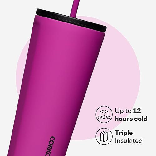 Miniatura 3 de Corkcicle Vaso aislado con popote para taza fría Mantiene las bebidas frías durante 12 horas Acero inoxidable con triple aislamiento Tapa