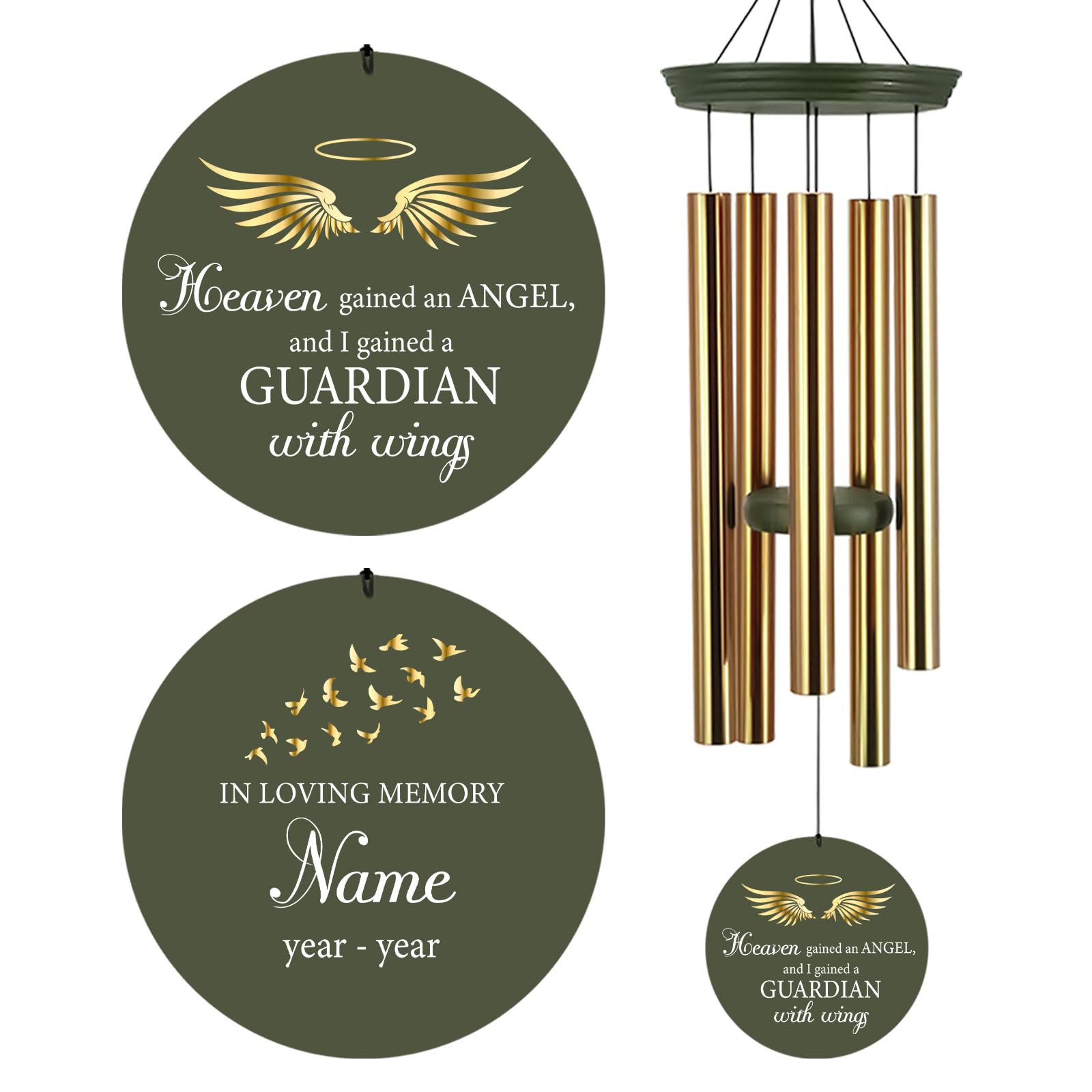 Personalized Memorial Wind Chimes for Outside, Sympathy Gifts Wind Chime for Loss of Loved One, Beautiful Decor with Deep Tone, Ideal for Funeral, Remembrance &amp; Bereavement, Produced in Texas