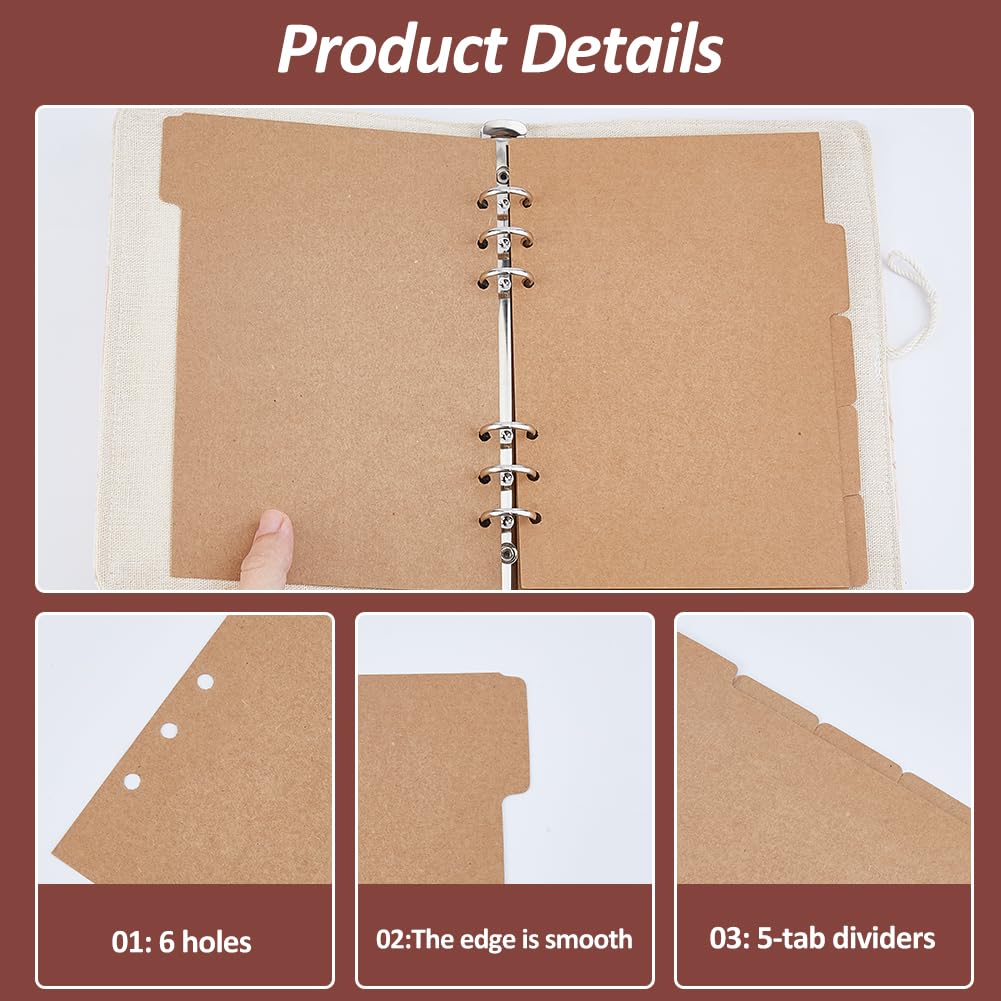 SUPERFINDINGS 6 Sets 30 Sheets 5-Tab Binder Dividers 2 Colors A5 Notebook Index Dividers with Tab 6-Hole Binder Dividers 20.8x15cm Paper Binder Dividers for Notebook Folders - Image 3