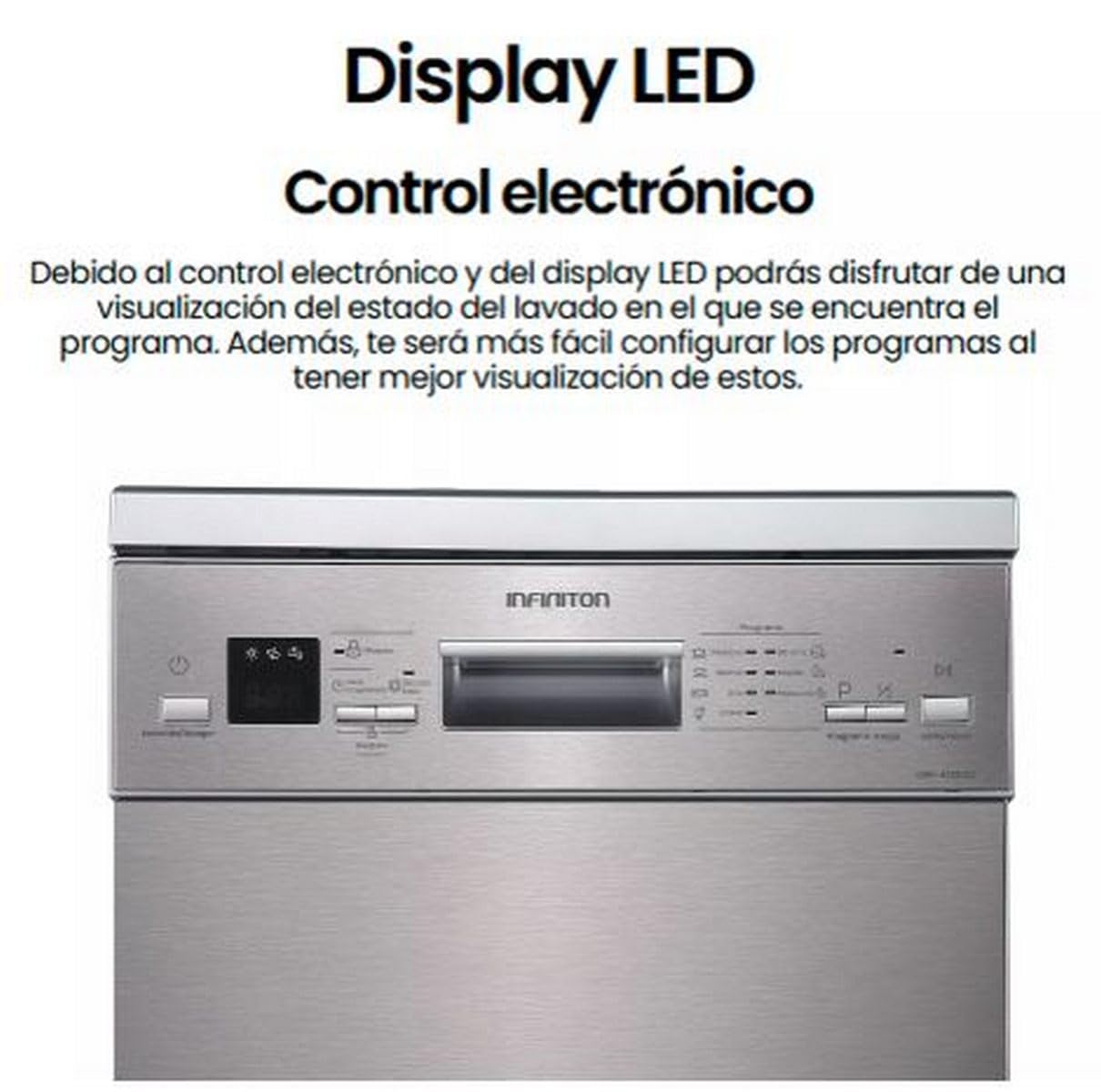 Lavavajillas Infiniton DIW-4513XD3, Ancho 45 cm, 10 Servicios, 7 Programas, D, Inicio Programado, Tercera Bandeja Auxiliar, Interior en Acero Inoxidable, Inox