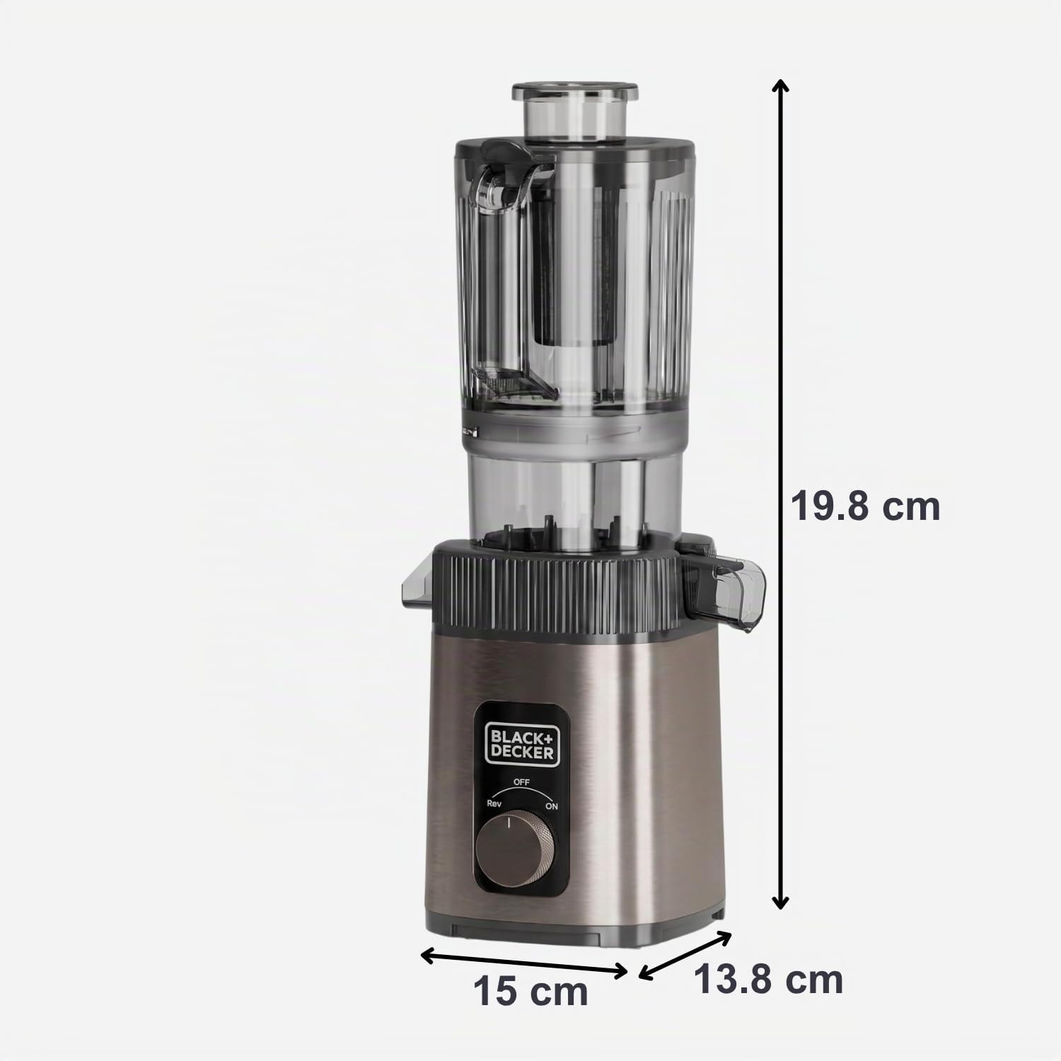 Black+Decker - Estrattore Succo Frutta/Verdura | Bocca 110 mm | Spremitura a freddo | Antiossidazione | 800 ml succo / 600 ml polpa | Funzione Reverse | Filtro lavabile in lavastoviglie | Antiscivolo