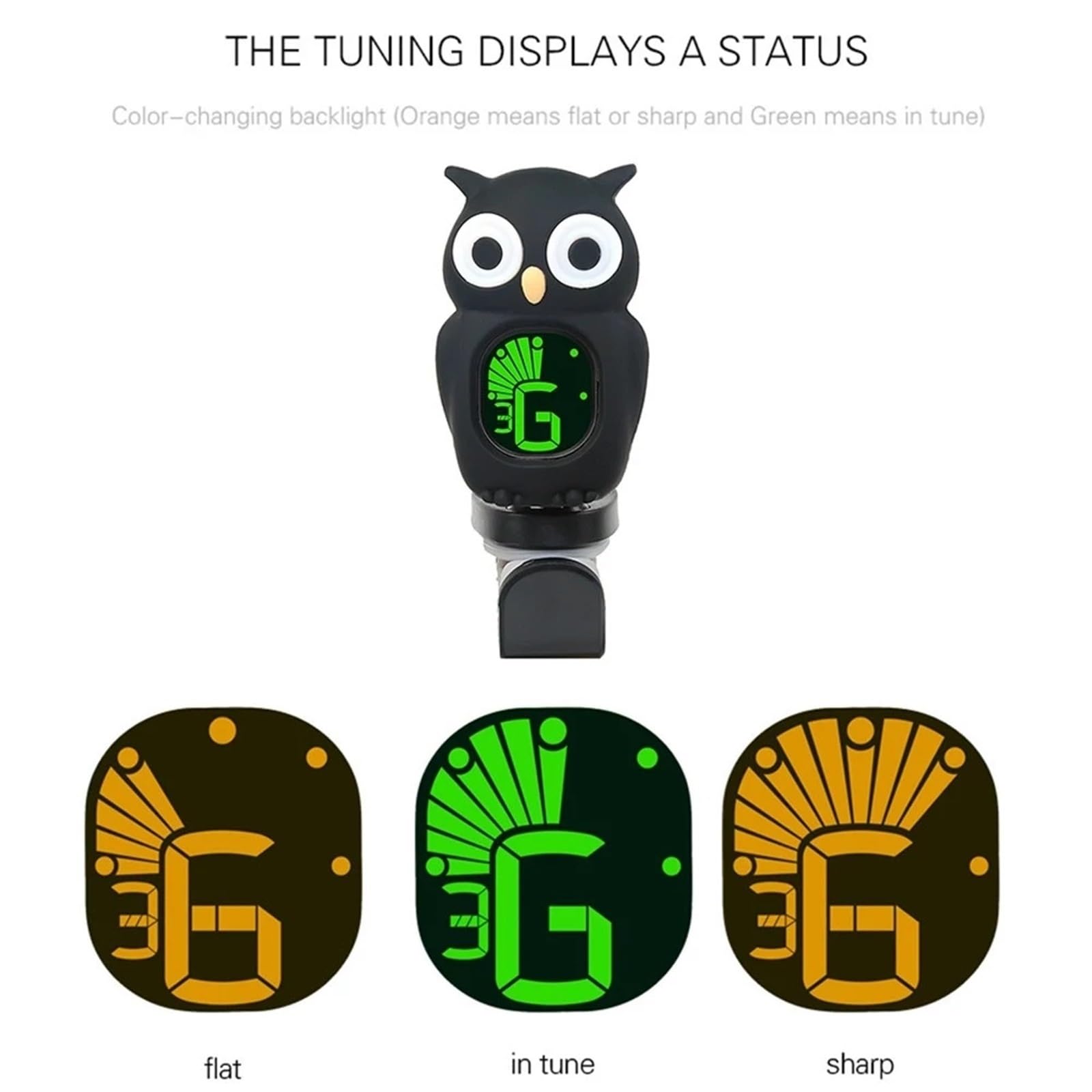 Tuner gitarowy kreskówka sowa klips tuner wyświetlacz LCD chromatyczny tuner gitarowy do gitary basowej ukulele skrzypce akcesoria gitarowe (kolor: czarny, rozmiar: jeden rozmiar)