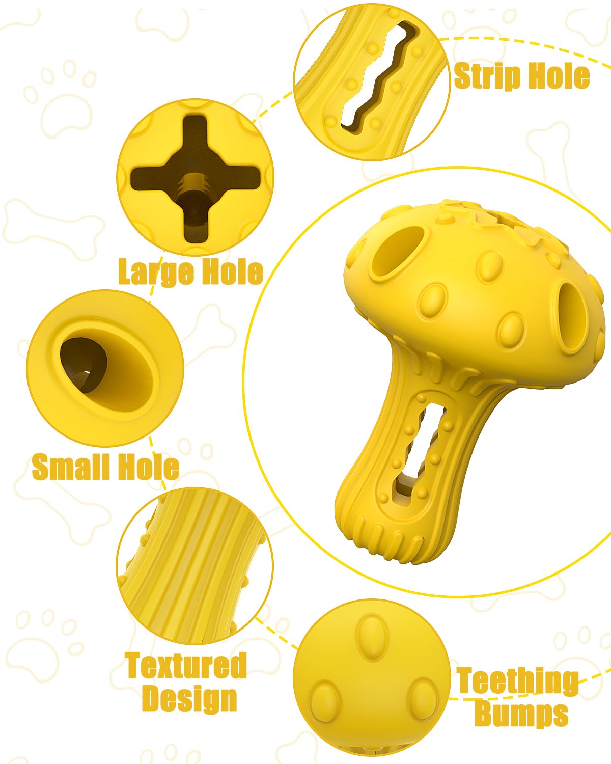 Juguete masticable para perros, juguete de rompecabezas dispensador de golosinas para estimular mentalmente, juguete de goma natural duradero para perros grandes y medianos (amarillo, 1