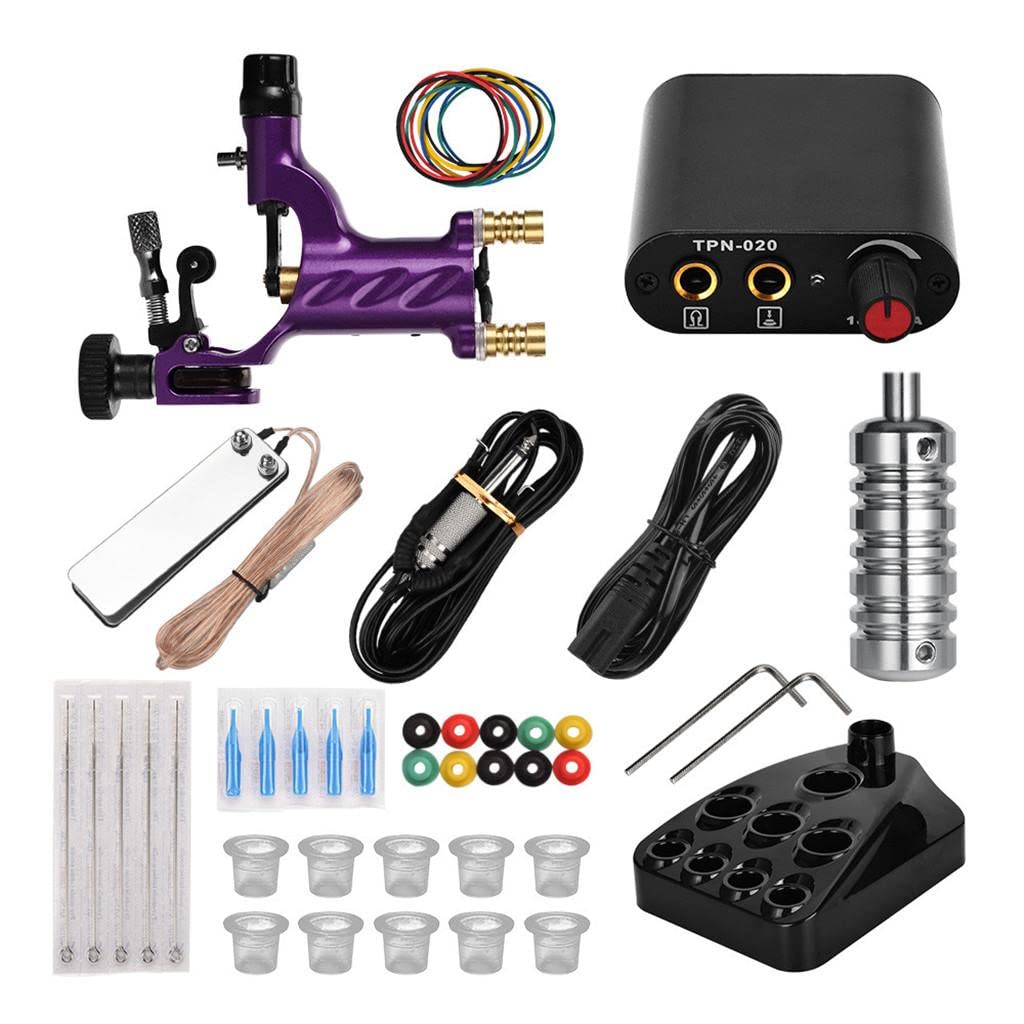 Powerful Rotary Tattoo Machine Grommet Grip Foot Pedal Needle Nozzles Purple-image-29