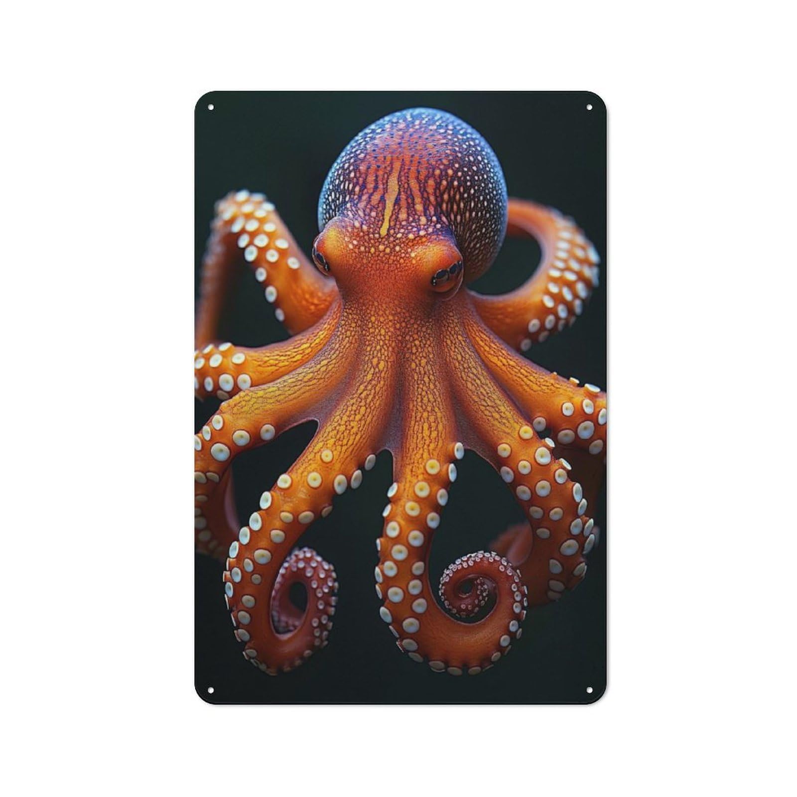 Junmoney Style-9 Vintage Tin Sign 30X20cm With Detailed Orange Octopus Portrait For Man Cave Or Games Room, For Winter Room Styling In Man Cave And Games Room