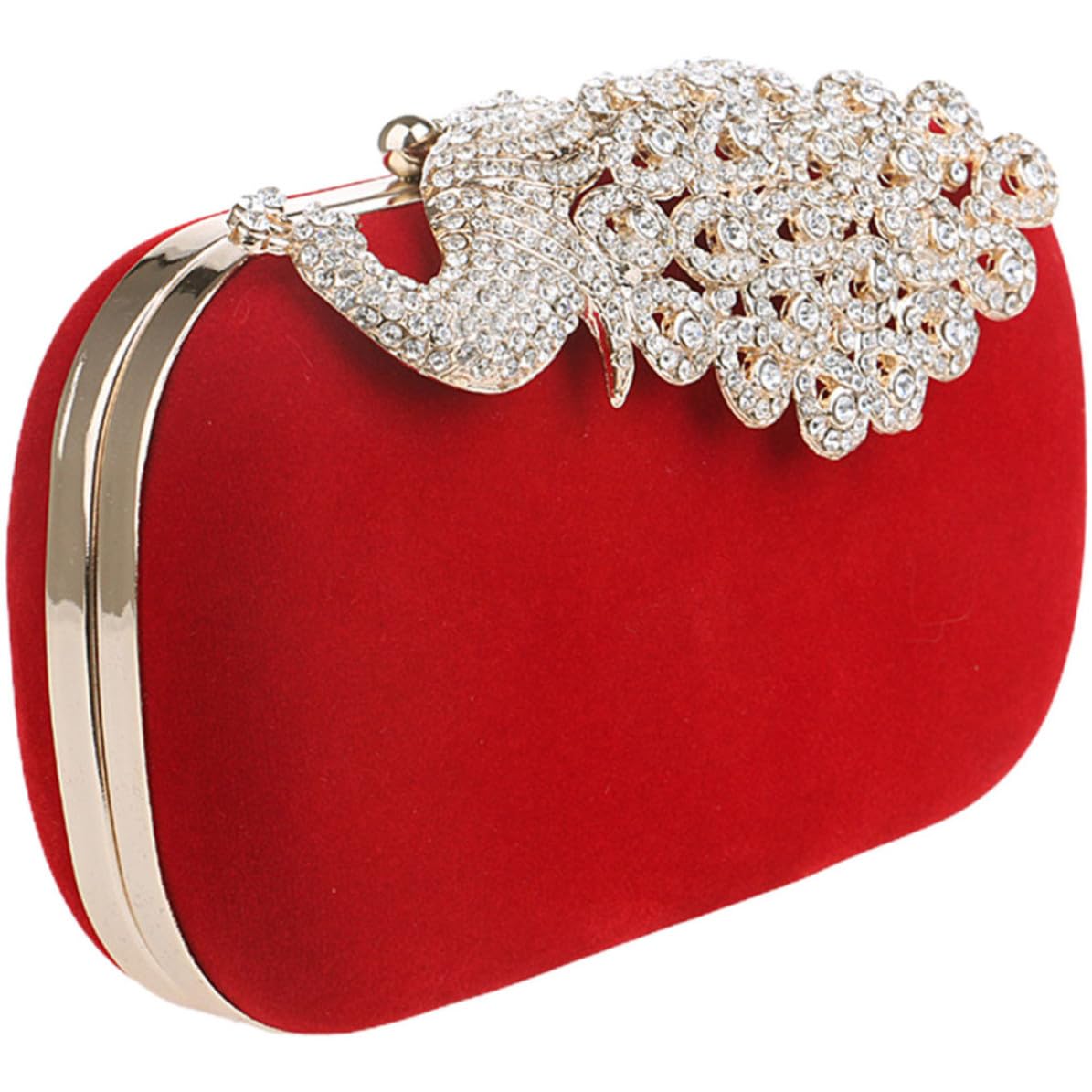 Bolso de Noche para Mujer Tipo Clutch con Cadena Desmontable, Satén y Terciopelo, Rojo, para Boda y Compras, Bolso de Mano de Noche para Invitada de Boda Color Color Aleatorio