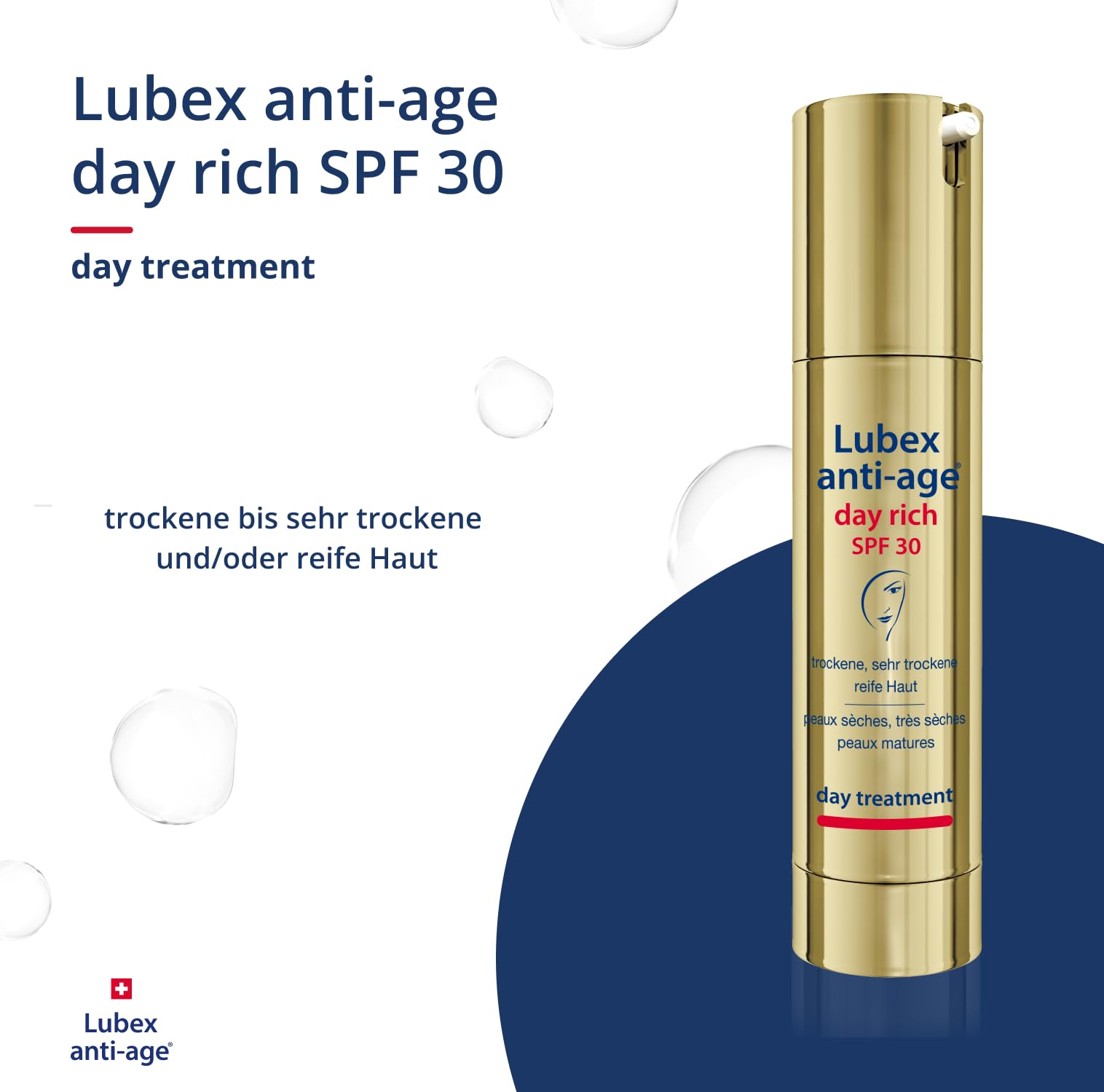 day rich SPF 30 – Anti-Aging-Tagespflege mit UVA- & UVB-Schutz, Peptiden, Apfelstammzellen & Hyaluronsäure, für trockene und/oder reife Haut, hergestellt in der Schweiz, 50ml