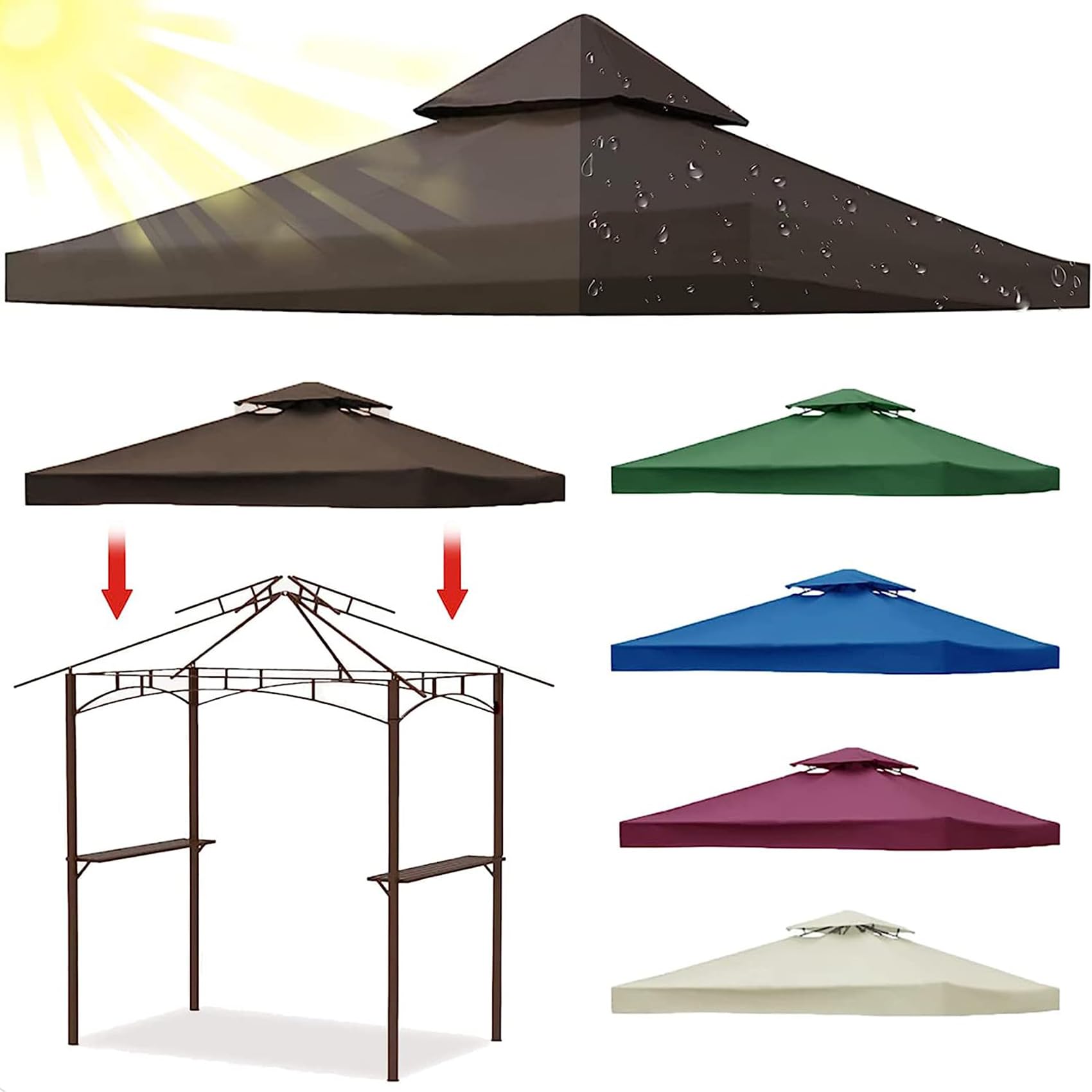 Toit imperméable de 3 x 3 m pour tonnelle, la bâche idéale pour vos fêtes et événements