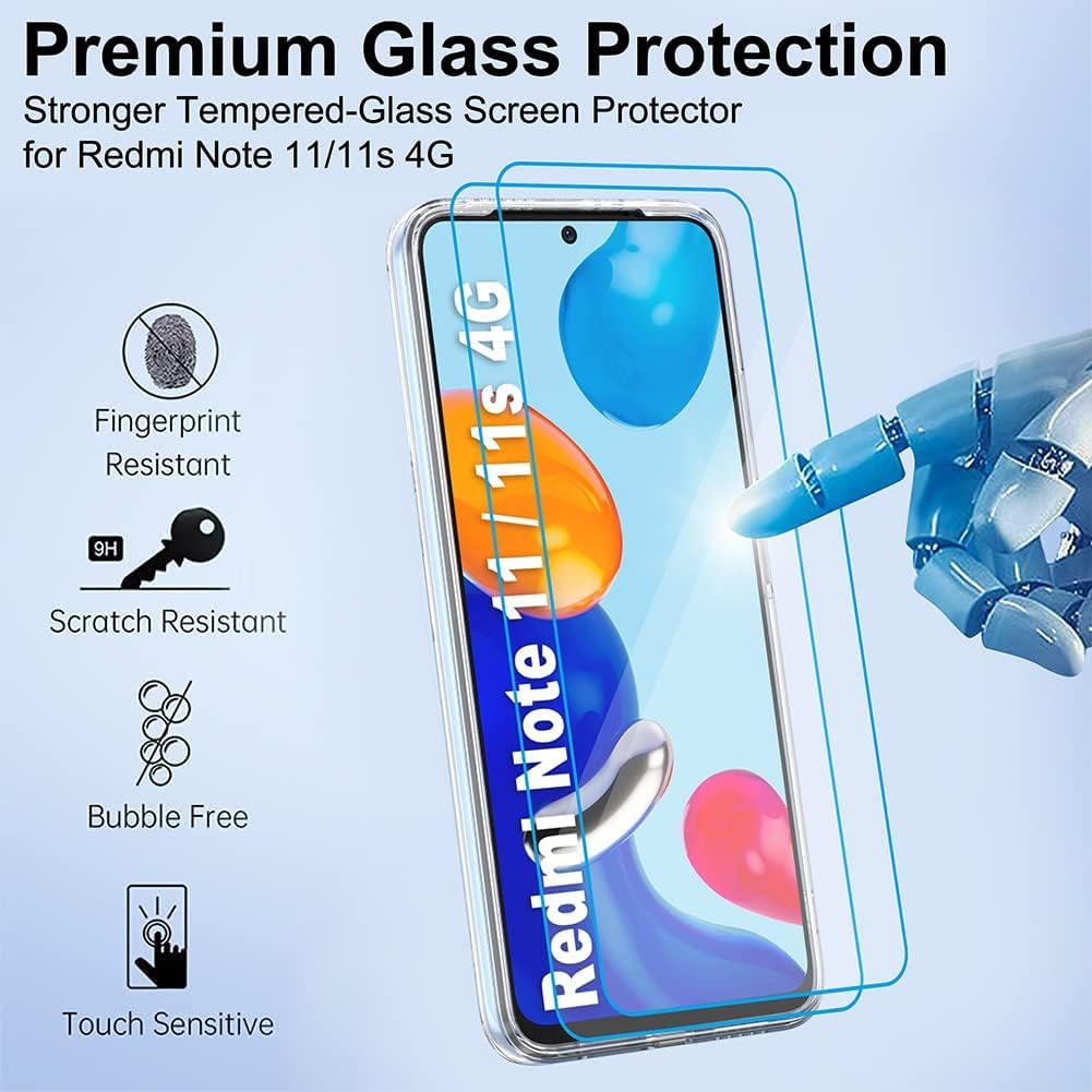 Custodia New&Teck Per Xiaomi Redmi Note 11 / Note 11S + 2 Vetri Temperati, Silicone Trasparente Antigiallo