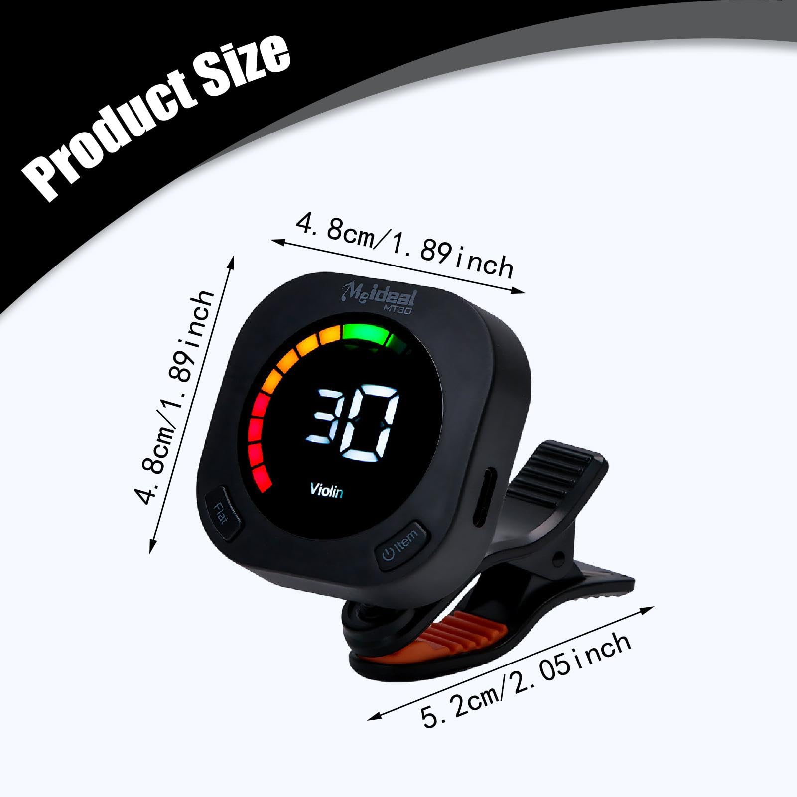 MagiDeal Accordatore per chitarra ricaricabile tramite USB, girevole a 360°, facile da usare, pratico accordatore a clip, accordatura rapida e precisa per, Nero