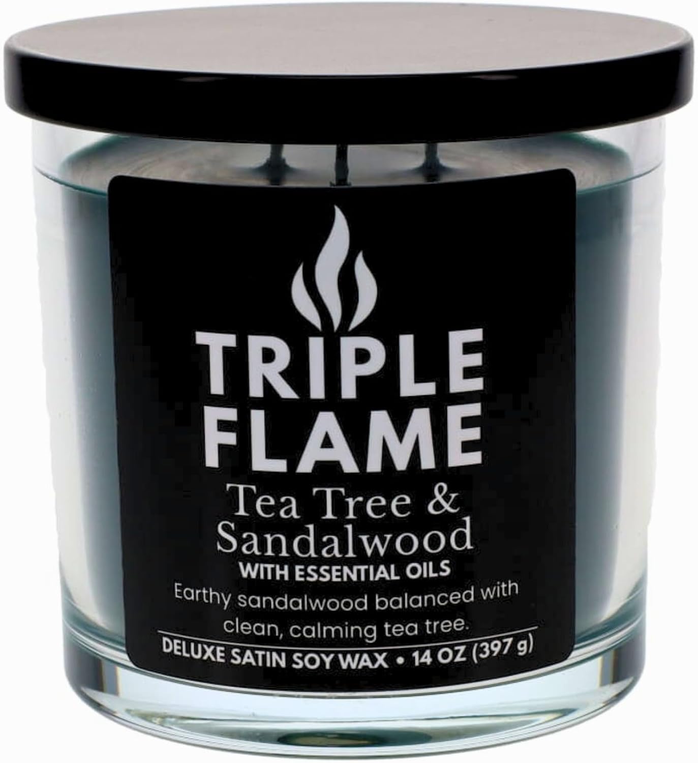 Triple-Flame 3 Wick Large Candle - 14oz Eucalyptus Rain – 110-Hour Scented Candle Clean Burn, Soy Wax Blend with Essential Oils, Even-Melt Triple Wick, Room-Filling Fragrance, 14oz Gift-Ready