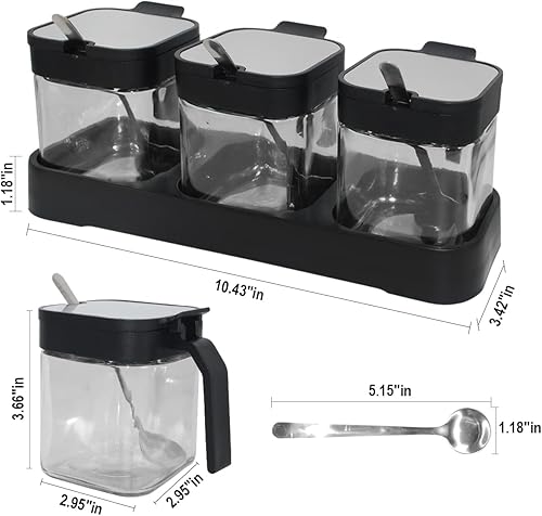 Miniatura 2 de Tarros de especias de condimentos de vidrio, 5.6 onzas8.6 fl oz, recipiente para especias con tapas y cucharas y bandeja, recipientes de vidrio