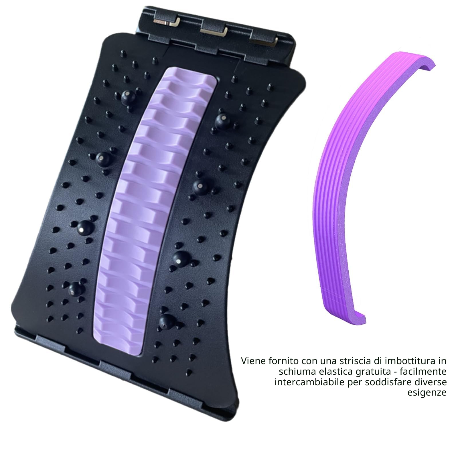 Tavoletta lombare multifunzionale, correttore postura, stiratore e massaggiatore per sollievo cervicale/vertebrale, design portatile con terapia magnetica e punti di digitopressione