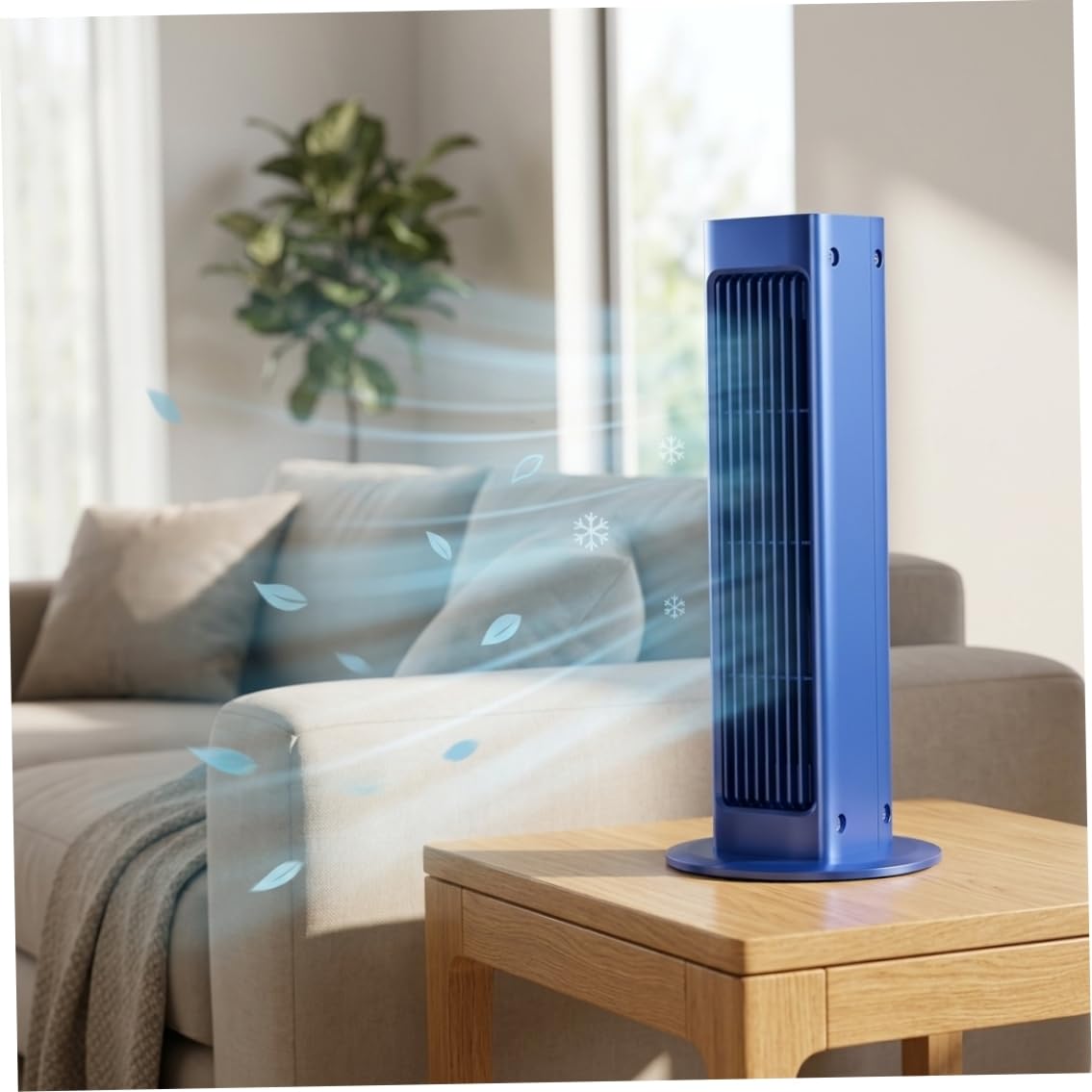 Ventilador de Torre con Control Remoto, Ventilador de refrigeración portátil oscilante de 60° para Dormitorio, Torre silenciosa con batería de 4000 Mah y Soporte de Pared 3 en 1, Abs Azul