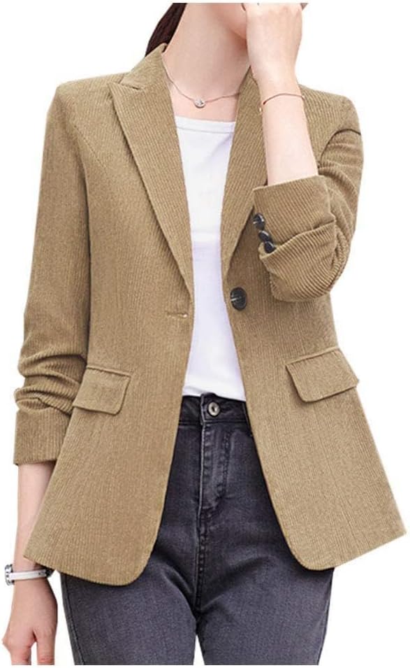 Ladyful Women's Slim Fit Corduroy Blazer Jacket Button Down Long Sleeve Work Office Coat Outerwear