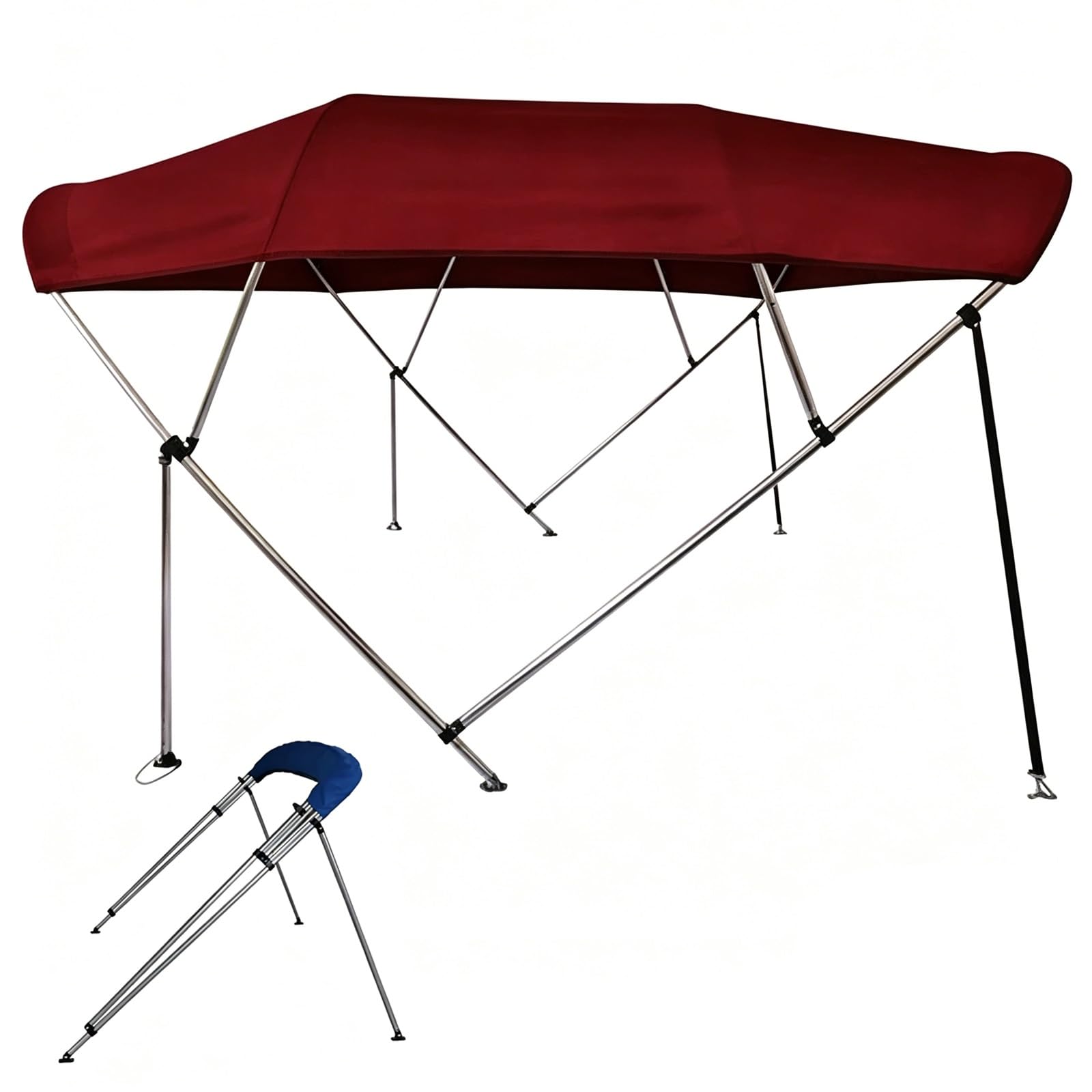 Tendalino Barca a 4 Archi, Ombreggiatura per Barche, Tessuto Oxford 800D, Telaio in Alluminio, 2 Pali di Supporto Posteriori, 2 Cinghie, Custodia Inclusa(Red,190-210cm/75-82in)