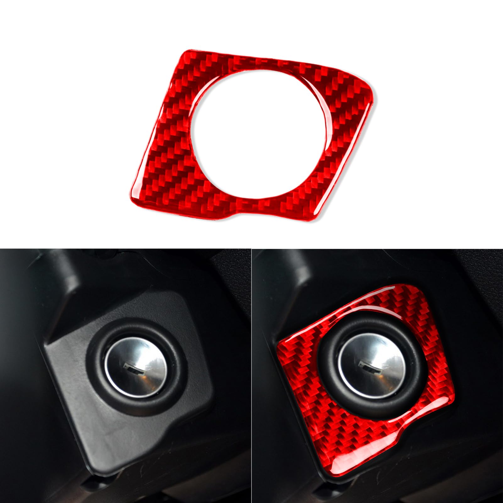 PJFUS Real Premium Carbon Fiber Car Ignition Switch Panel Engine Start Lock Frame Sticker Auto Interior Accessories Compatible with Jeep Wrangler 2011 2012 2013 2014 2015 2016 2017 red