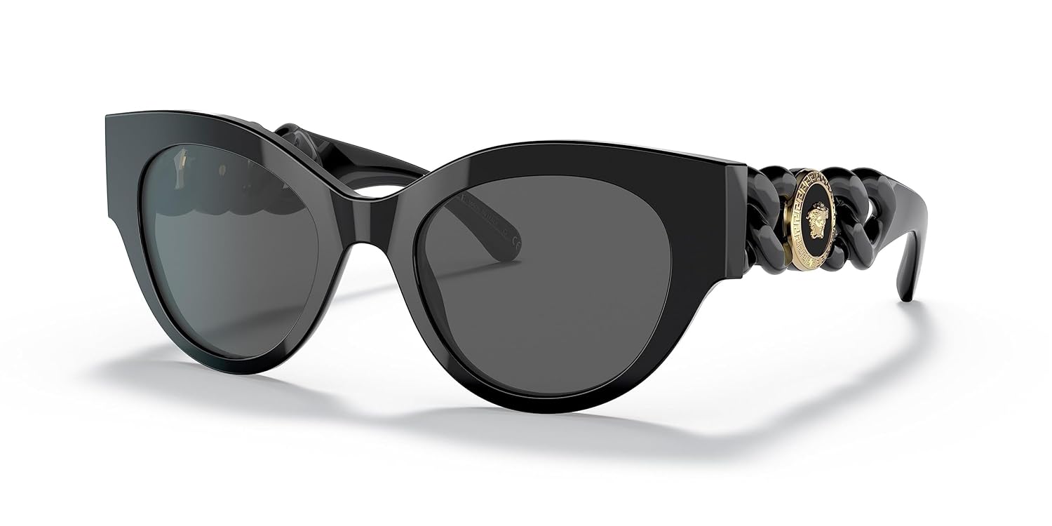 Versace Óculos de sol femininos armação preta, lentes cinza escuro, 52 mm