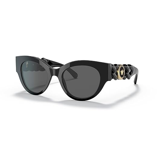 Versace Óculos de sol femininos armação preta, lentes cinza escuro, 52 mm