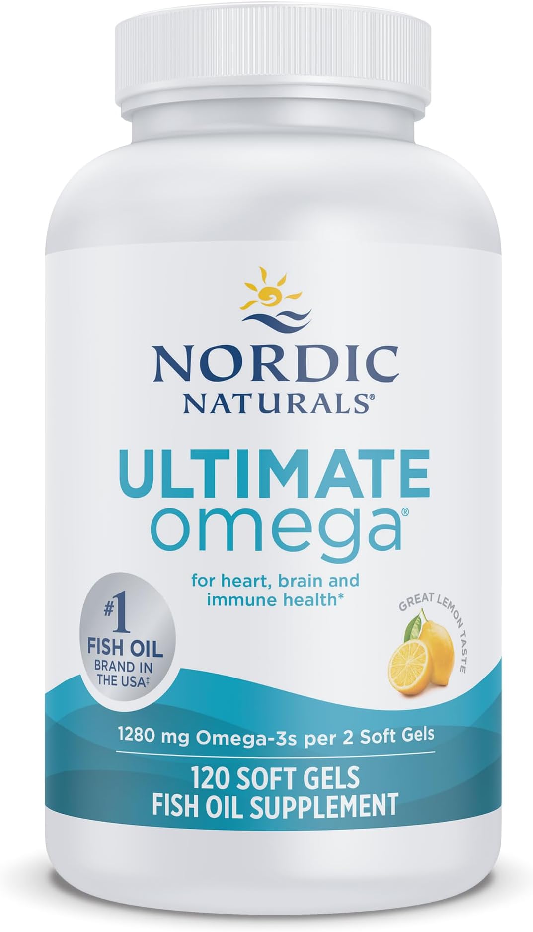 Ultimate Omega, 1280 mg Omega-3 Fish Oil, Lemon - 120 Count