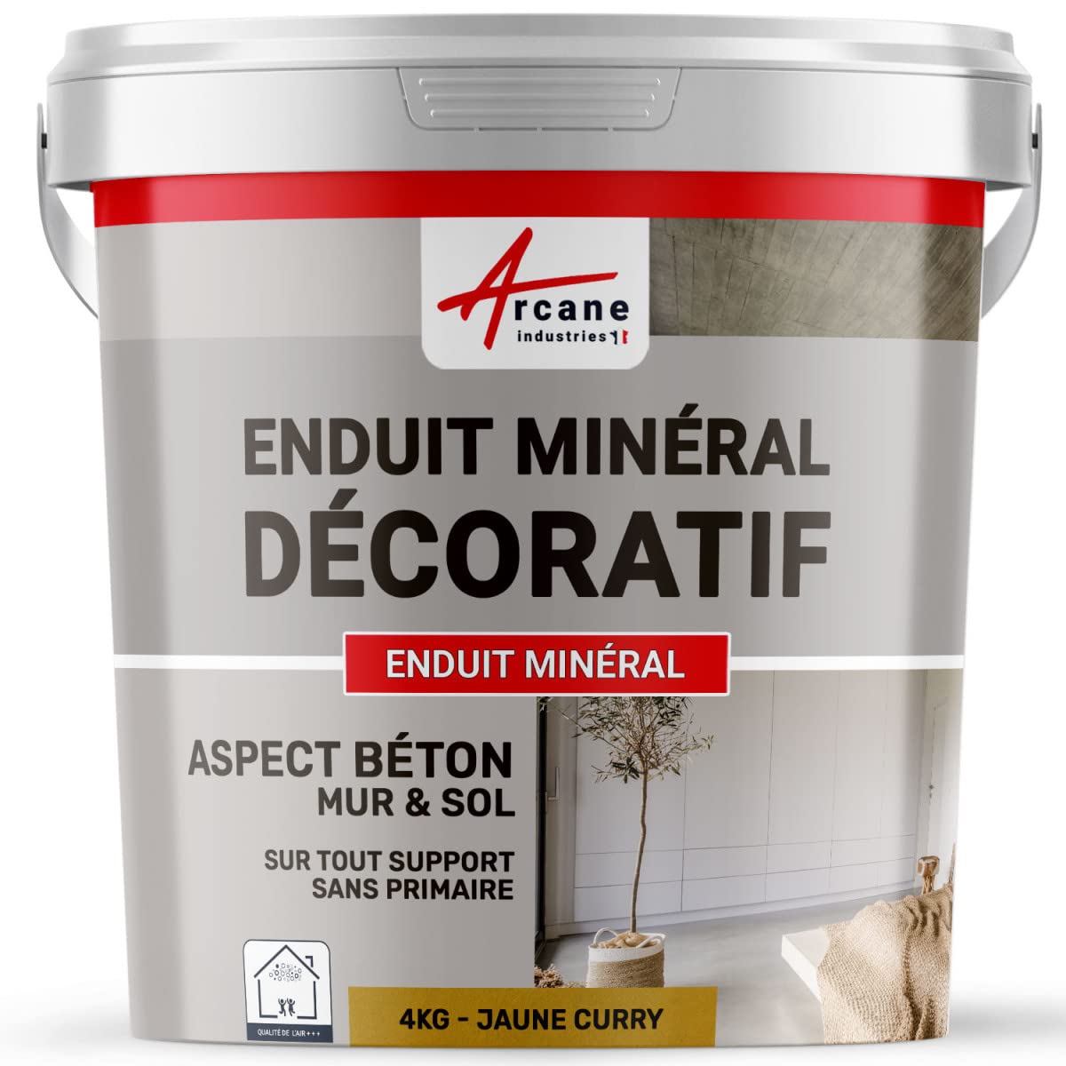 Enduit minréral decoratif interieur | Aspect/​Effet beton pour sol et mur toute pièce intérieure - 4 kg Curry - ARCANE INDUSTRIES