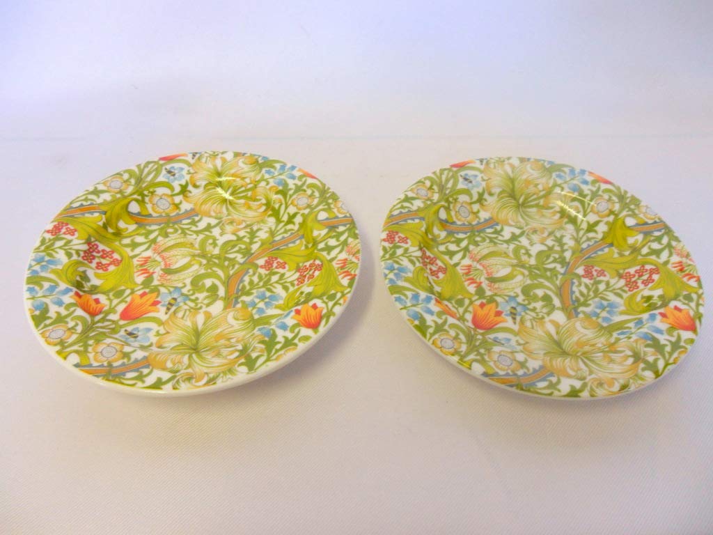 Heron Cross Pottery Multicolor Set Of 2 William Morris Golden Lilly Design China Coasters.