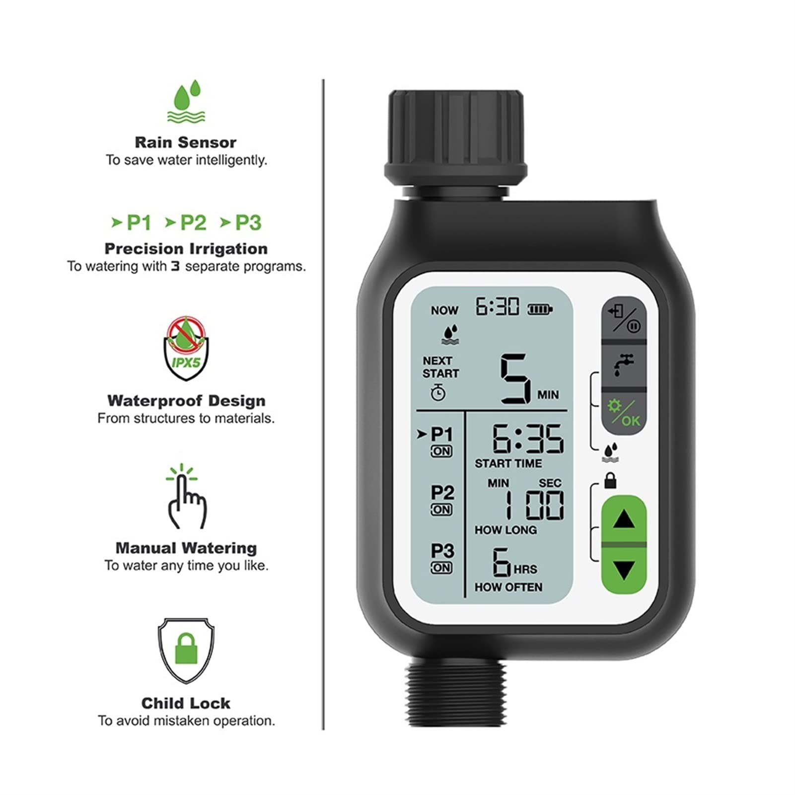Wassertimer Sprinkler -Timer -Wasserversorgungs -Timer mit Regensensor -Bewässerung Timer wasserdichtem Wasserstandssensor Automatischer Bewässerungssystem Bewässerungssteuerung Schlauchtimer (Color