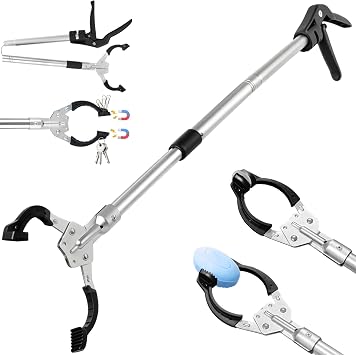 Trash Picker Upper Grabber Trash Grabber Tool 38-Inch Silver Aluminum Alloy Foldable Allows You to Pick Up Debris from A Distance Without Bending Over Ideal for Cleaning Tasks
