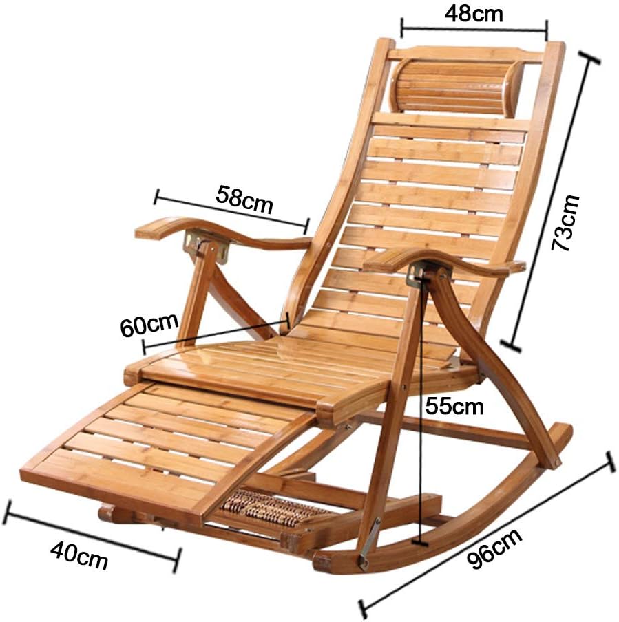 Camp Rocking Chair Foldable Wooden 5-Gear Adjustable Recliner Chair Bamboo Patio Reclining Zero Gravity Chair with Padded, Max. Support 550lbs，Purple