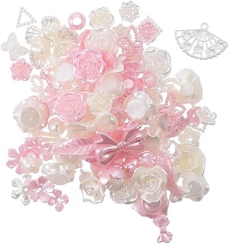 250Pcs 3D Flatback Resin Beads Pink White Resin Flower ABS Rose Embellishments Charms Beads for DIY Crafts