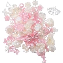 250Pcs 3D Flatback Resin Beads Pink White Resin Flower ABS Rose Embellishments Charms Beads for DIY Crafts