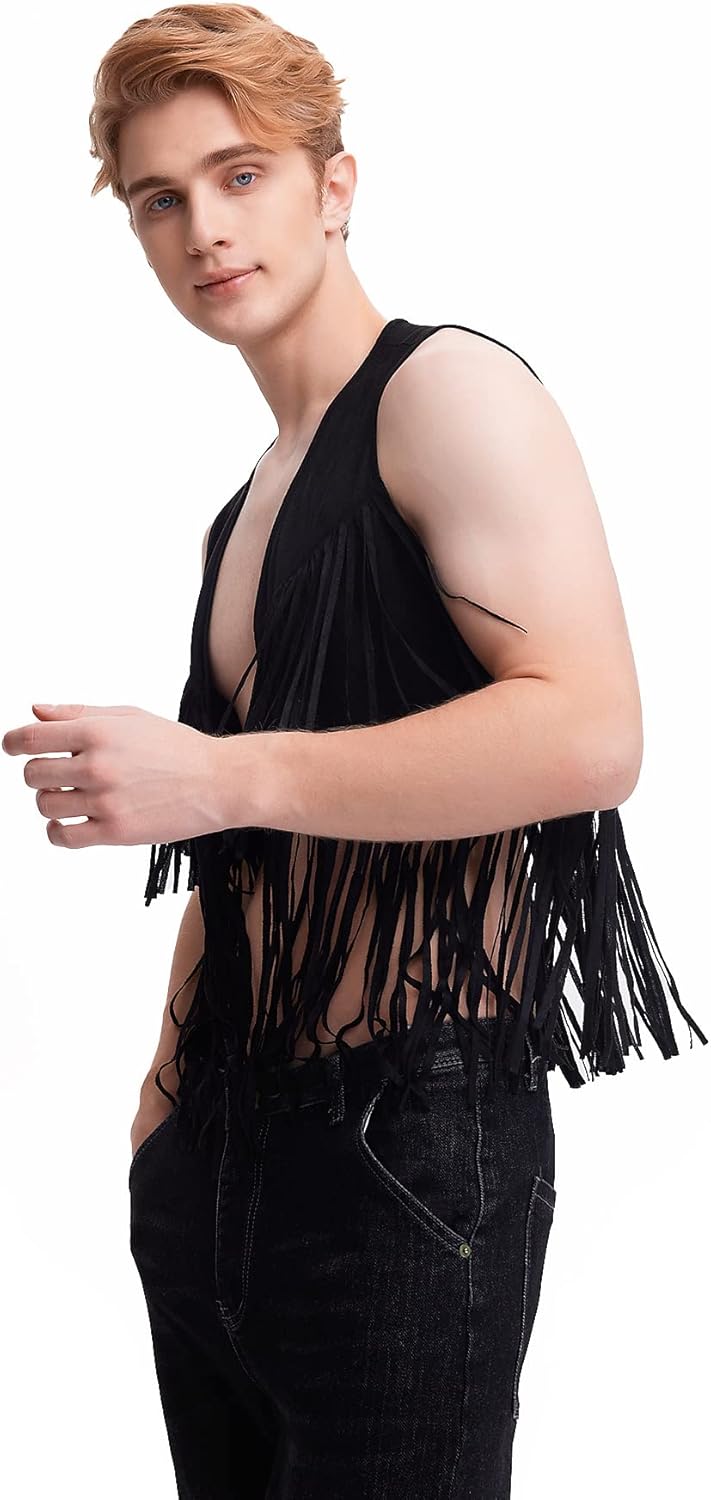WDIRARA Men's Open Front Sleeveless Fringe Hem Party Club Jacket Vest Outerwear - Image 5