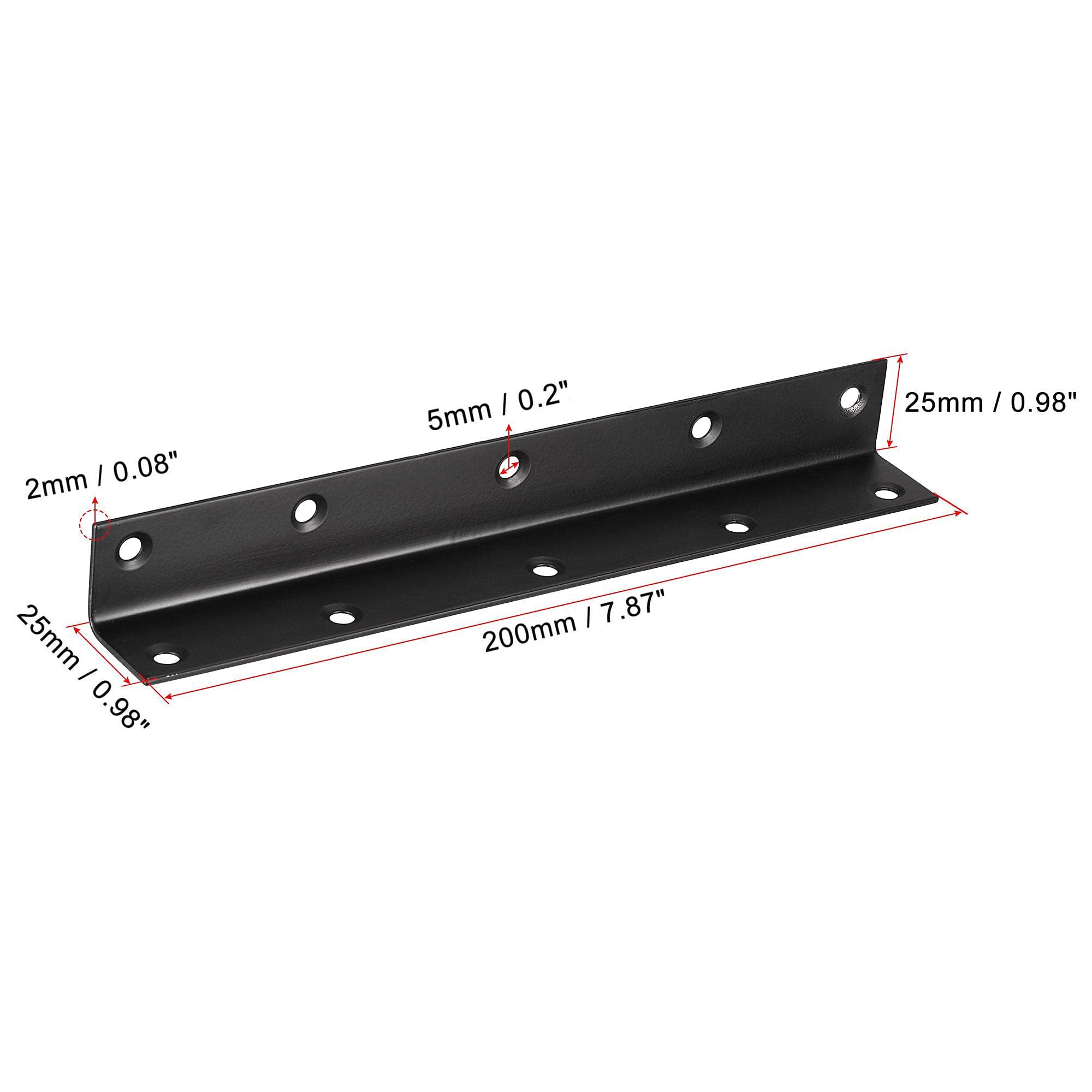 TA-VIGOR Heavy Duty L Brackets, 25x25x200mm Black Stainless Steel Corner Braces, 90 Degree Brackets with Screws - Image 2