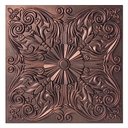 Image of Art3d Spanish Floral Drop Ceiling Tiles, 2 x 2 ft, 12-Pack, Antique Copper