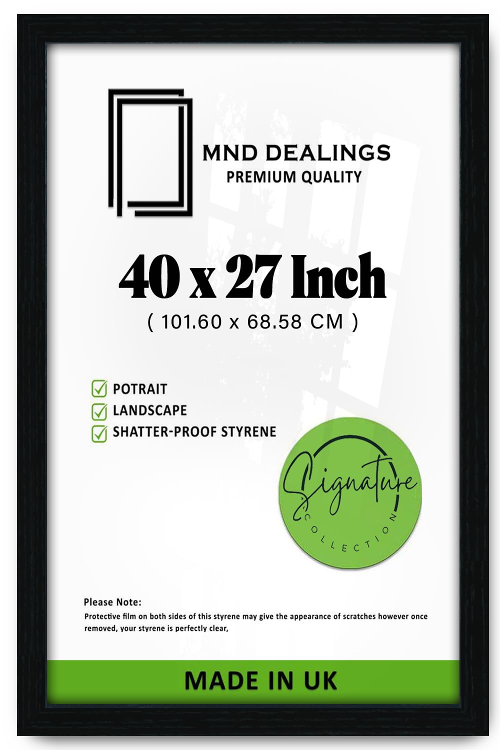 MND Dealings | MDF Wood Poster Frame (101.60 x 68.58 CM) 3' 4" x 2' 3" Ideal for Home, Office & Art Display, Perfect for Wall Art, Sturdy MDF Build with Easy Hanging Hooks [ Black ]
