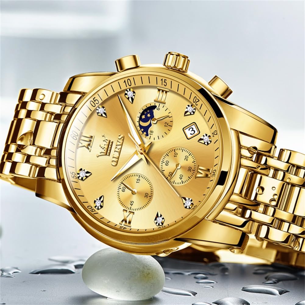 OLEVS Orologio Uomo, Cronografo Analogico al Quarzo Orologio Acciaio Inox Impermeabile, Elegante Orologi uomo Classico Lusso con Data