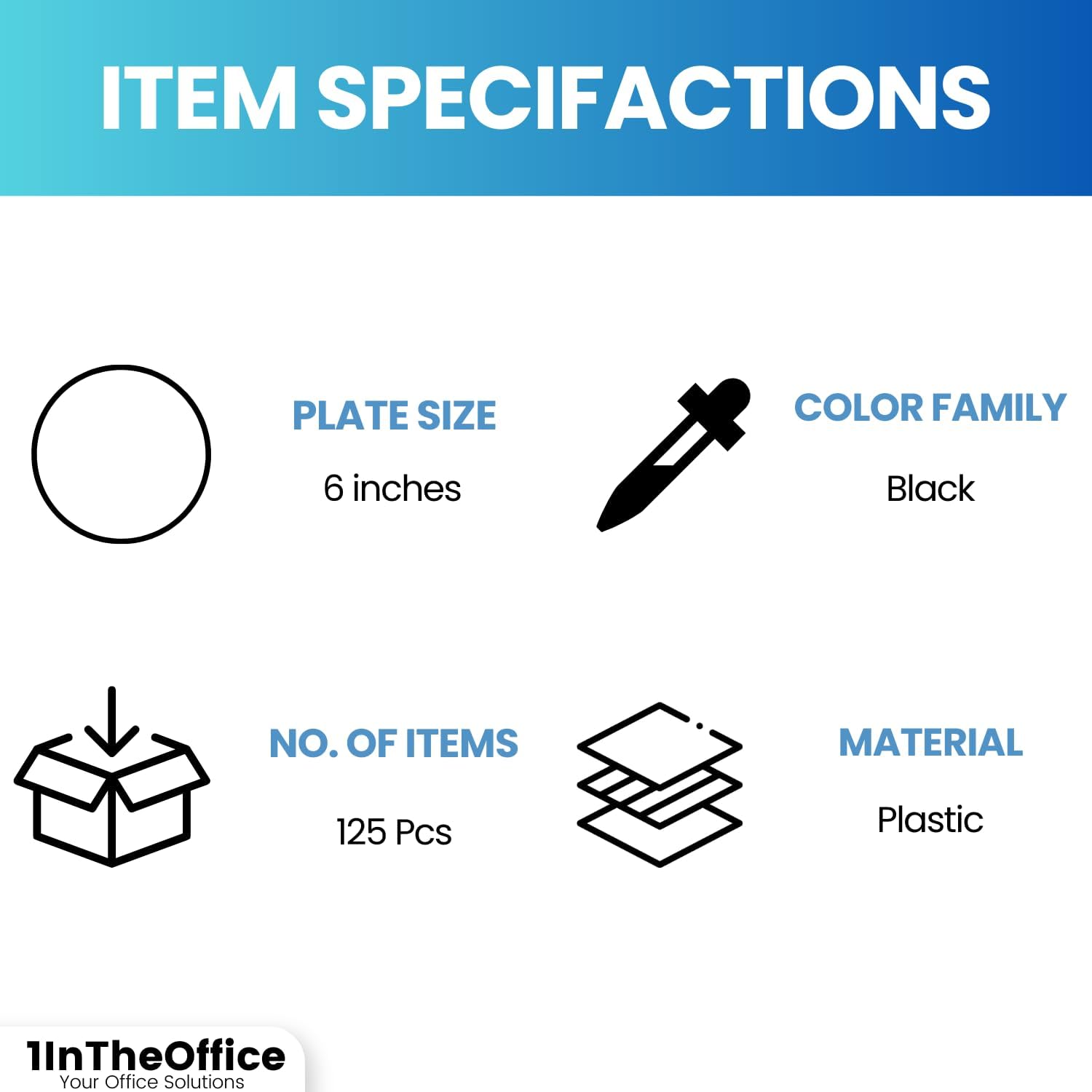 Black Plastic 6 Inch Round Dessert Plates, Disposable, Pack of 125