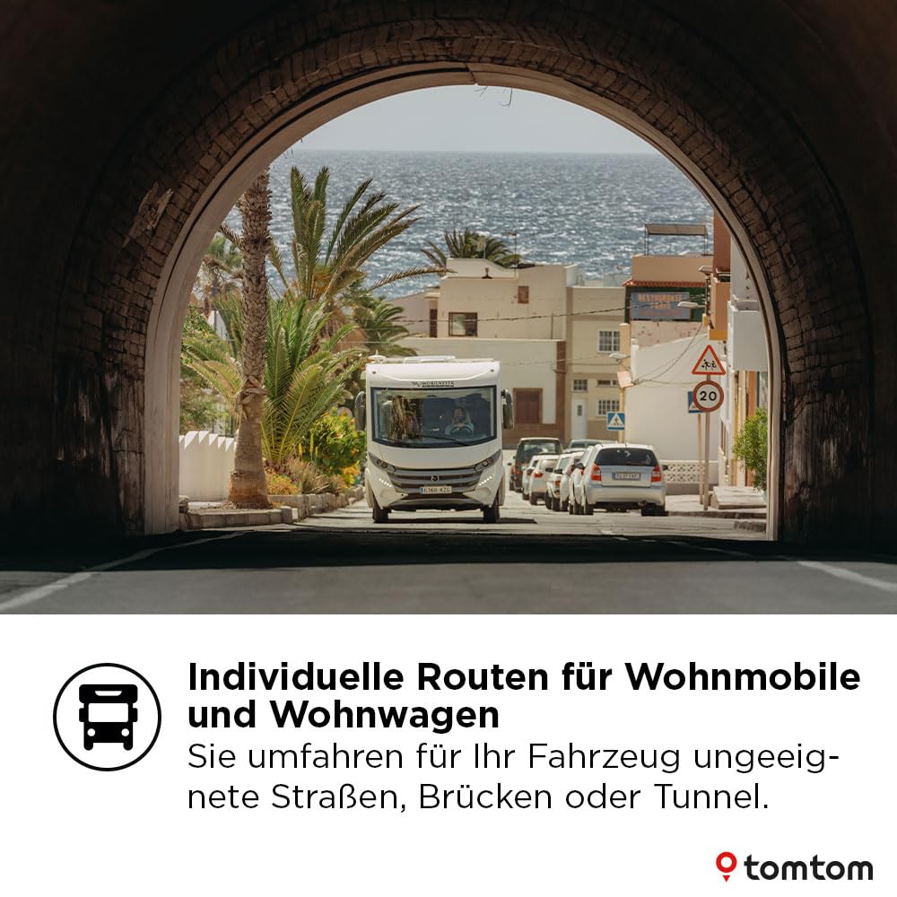 TomTom Camper Navi GO Camper Max 2. Generation (7" Display, POI`s für Wohnmobil- und Wohnwagen, Updates via Wi-Fi, TomTom Traffic, Fahrzeugprofile speichern, Weltkarten, Umweltzonen vermeiden)