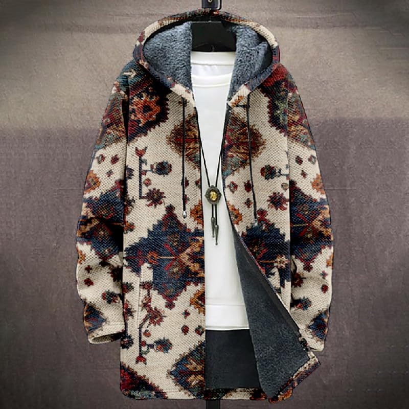 Retro Sweatshirts for Men Full Zipper Warm Fleece Winter Jacket Graphic Print Comfy Casual Long Hoodies with Pocket - Image 2