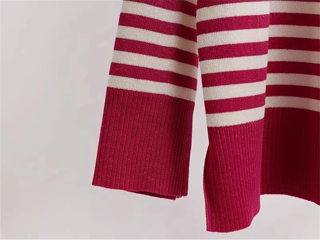 Donne A Righe Maglia Pullover 2 Pezzi Set Mezza Collo Alto Maglione Top Abiti A Vita Alta Larghi Gamba Larga Pantaloni Della Tuta Ensemble, Nero , XL