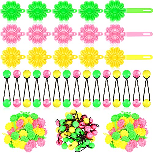 Image of 72 Pcs Hair Accessories Set - Self-Hinge Barrettes, Balls, Bows, Flowers, and Plastic Clips for Girls, Baby, and Toddler in Yellow, Green, and Pink