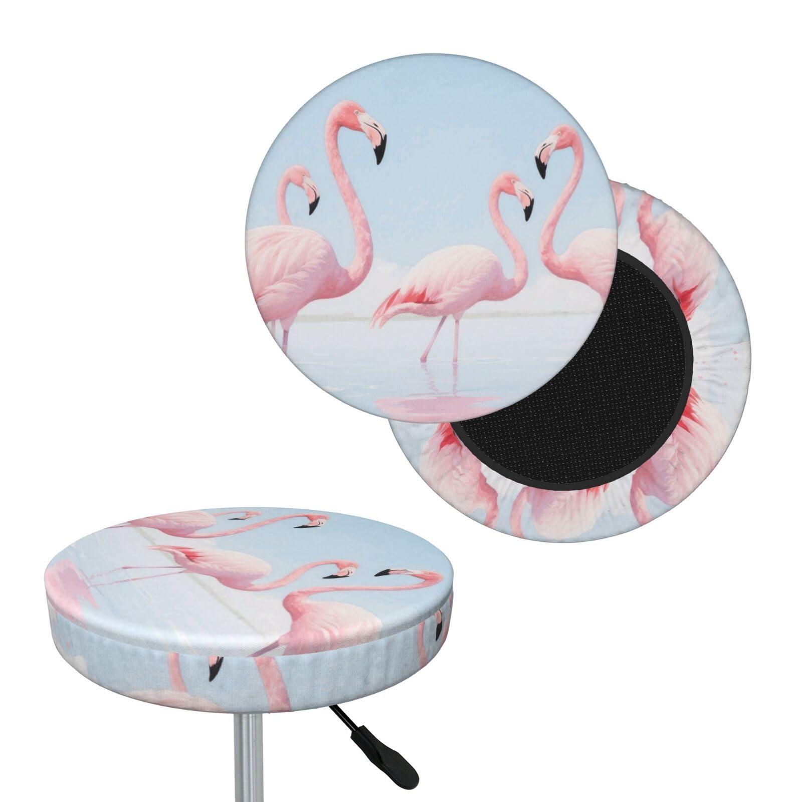 FekiLoot Pink Flamingos Round Bar Stool Covers Stretch Washable Bar Stool Covers Dustproof Slipcover Bar Chair Covers with Elastic Band for Bar Kitchen Living Room Decor 13 Inch