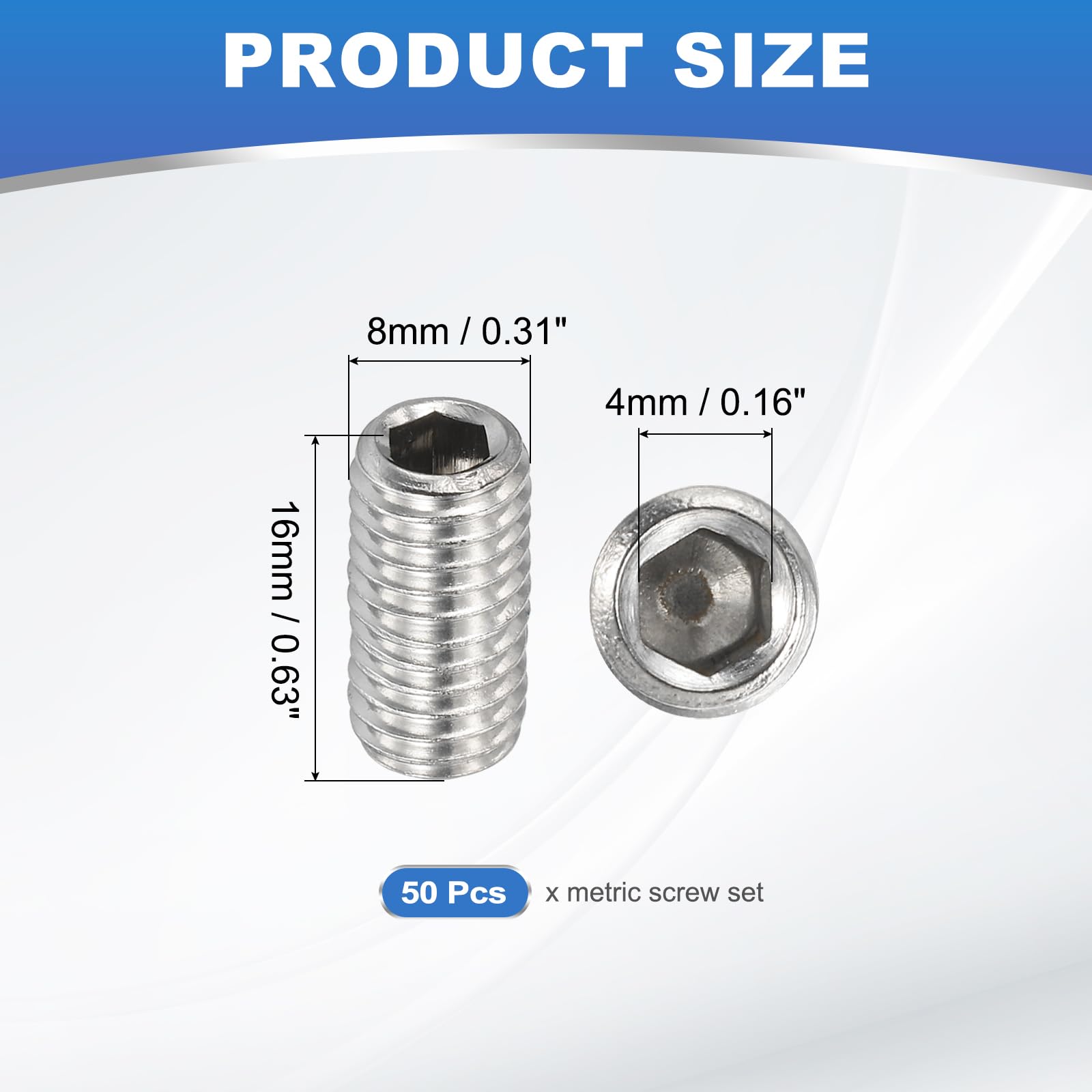 PATIKIL 50 Pcs Hex Socket Grub Screw - Image 2