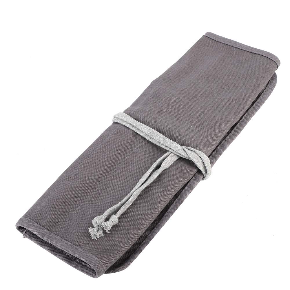 Garosa Estuche de lona gris para pinceles, rollo de lápices, dibujo, bocetos, bolsa de almacenamiento, estuche portátil para lápices, dibujo, pintura, herramienta artística para escuela, oficina, arte