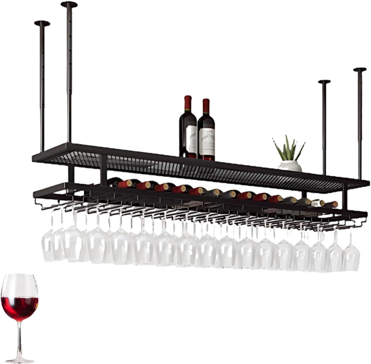 Floating Wine Rack & Wine Bottle Display Rack Adjustable Storage for Bottles and Glasses, Perfect for Commercial Wine Cellars or Home Bars(Black,60cm)