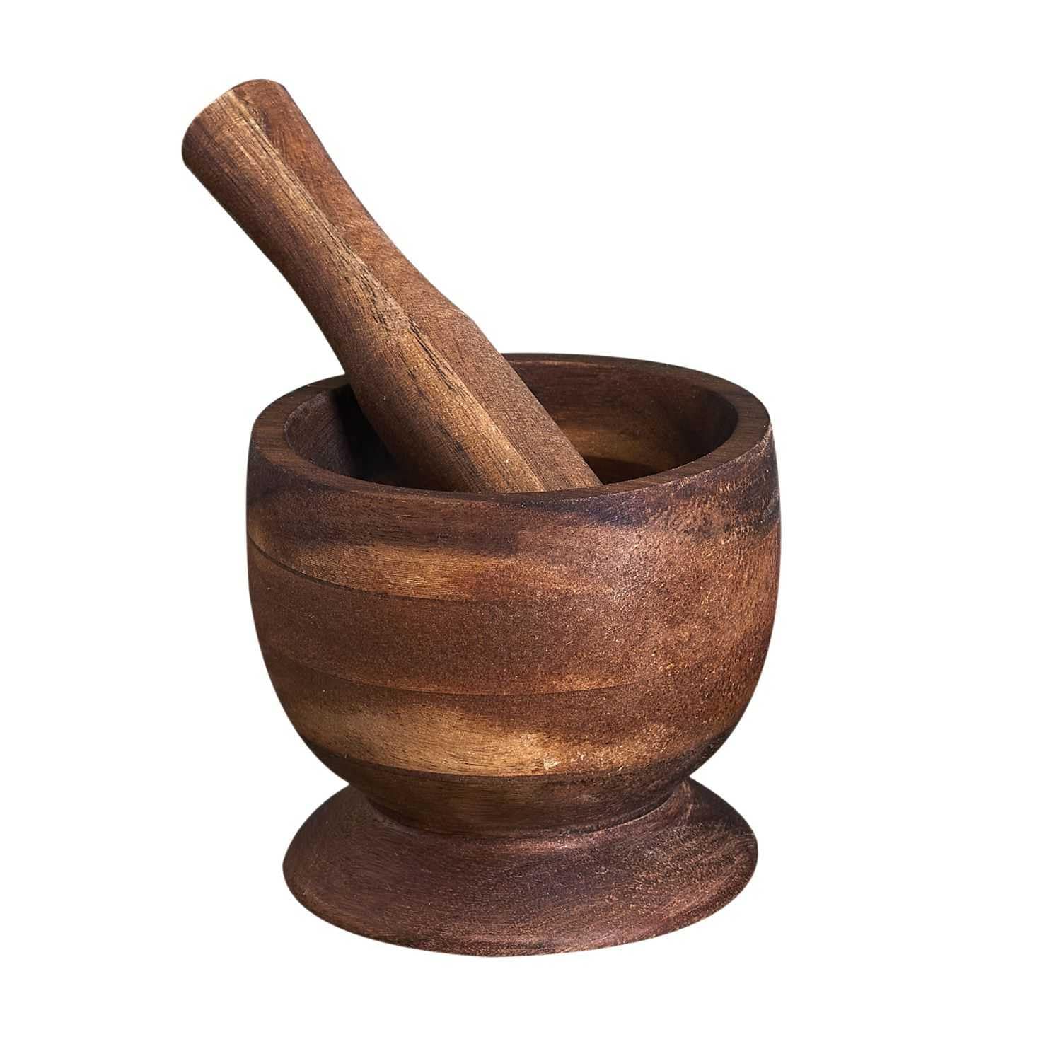 HOME DECO FACTORY, KA6332 Acacia Mortar and Pestle, Ergonomic Kitchen Utensil for Chopping and Crushing, Easy to Clean, Elegant Design, 12 cm, Natural Brown